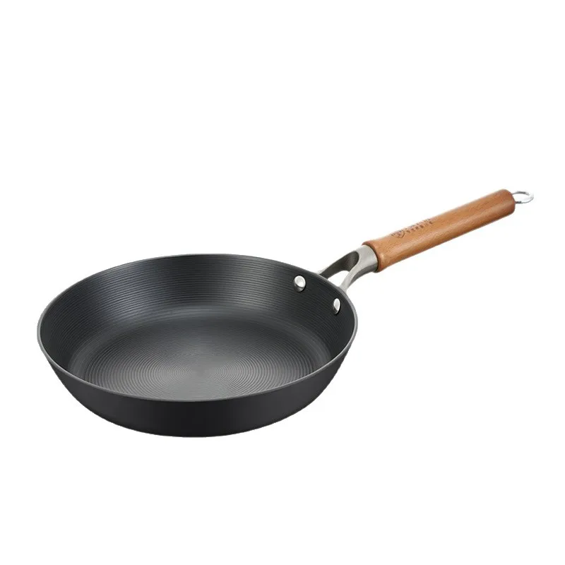 Cast iron flat bottomed pan uncoated household deep fried egg pancake non stick pan electromagnetic stove steak frying pan 4