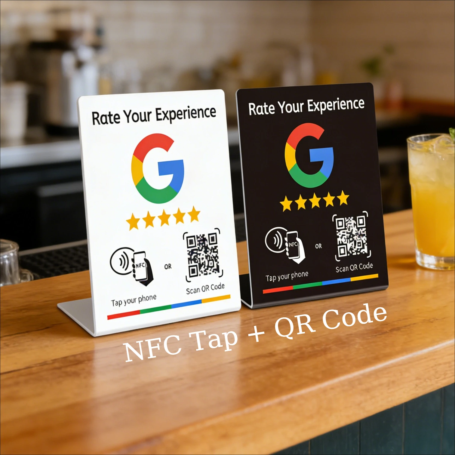 NFC 215 Programmable QR Code Google Review Card Table Display Stand Card for Restaurants & Business Branding