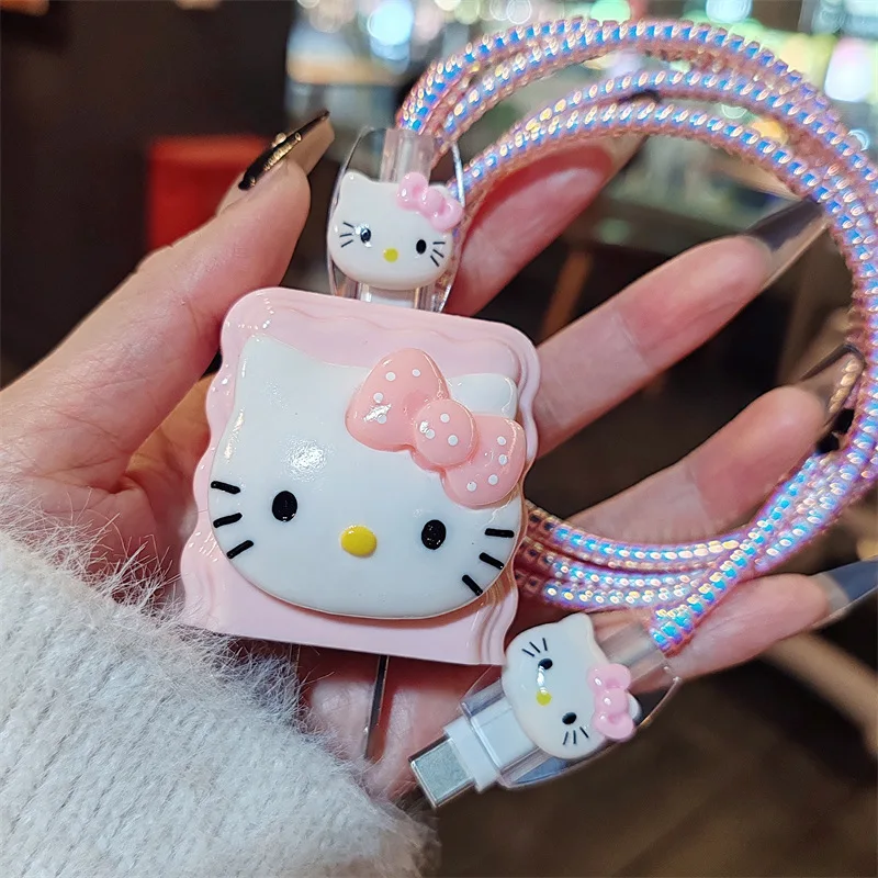 

Hello Kitty DIY Pink Iphone Ipad TPU Protective Charger Case Cover For iphone 16 15,USB Data Cable Case Winder Girls