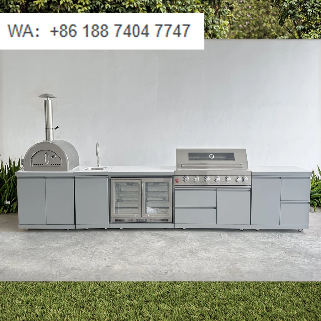 

Factory Direct Custom Outdoor Kitchen Gas Burner Grill Powder Coated Stainless Steel Pizza Oven Smokeless Sink Family Parties