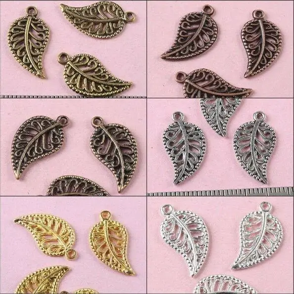 50pcs 19x10mm,hole1mm Crafted hollow leaf design charms for jewery making H0478