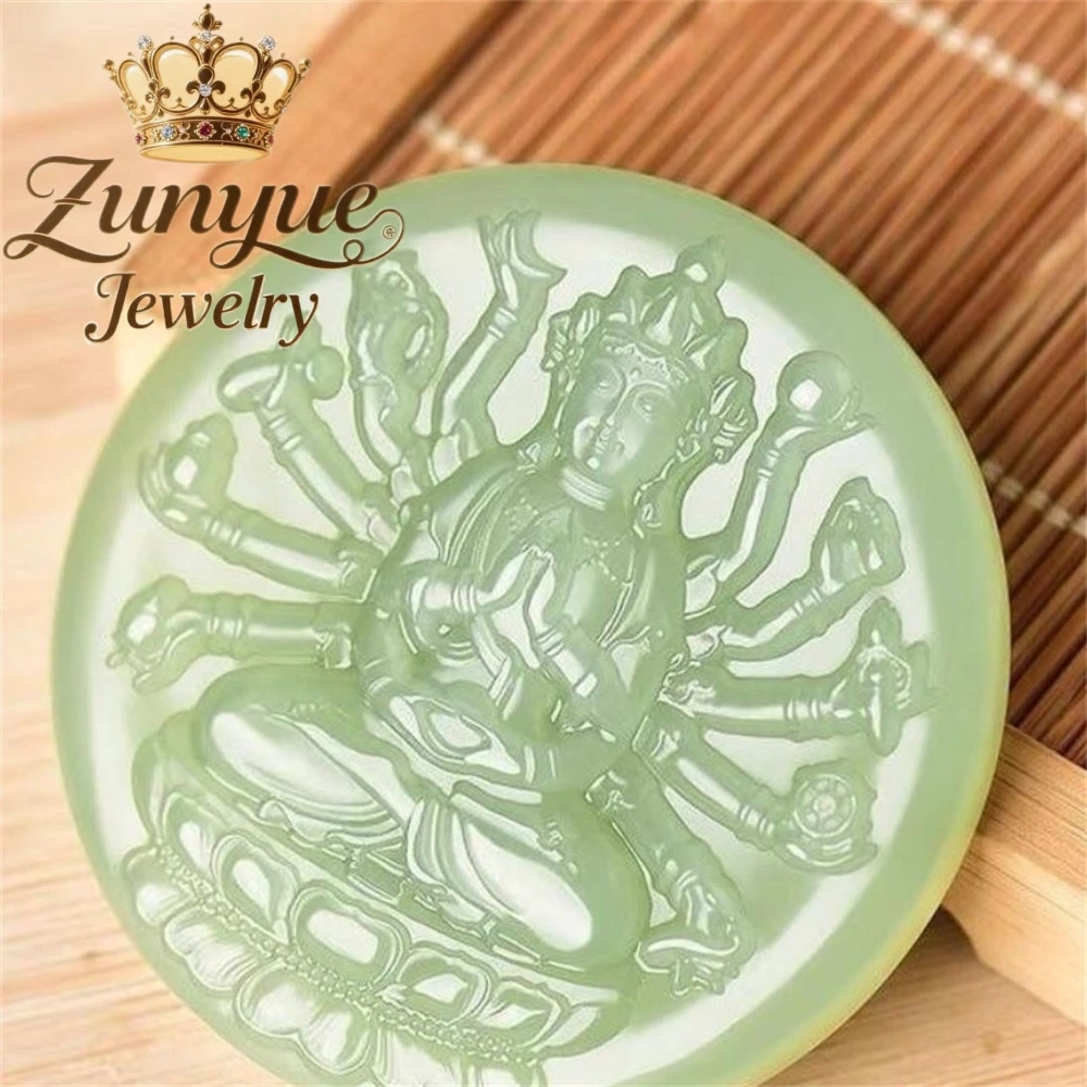 

Green And White Jade Thousand-Handed Guanyin Bodhisattva Pendant Pendant, Male And Female Jade Pendant Necklace Fashion Jewelry