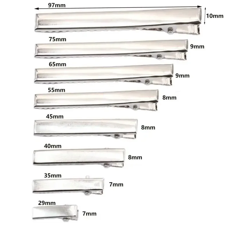 100-25Pcs 29-97mm Flat Metal Single Prong Alligator Hairpin Clip Base for DIY Hair Clips Jewelry Making Accessories