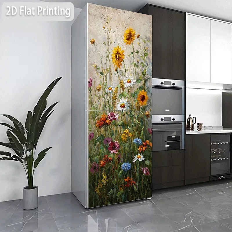 Refrigerator Sticker[60X180 Cm]Sticker for Refrigerator And Dishwasher, Featuring Wildflowers in Bloom, Sunny Flower Clusters,