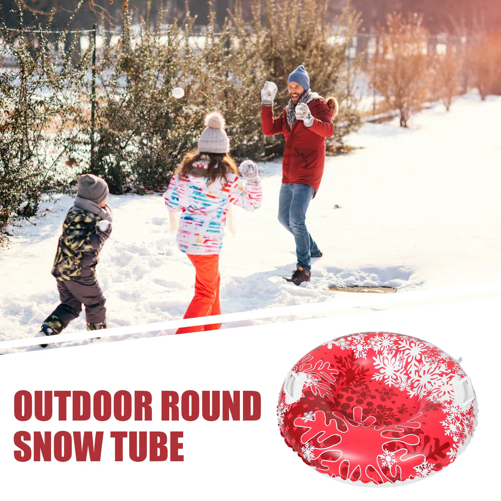 Inflatable Snow Tube Heavy Duty PVC Round Snow Sled with Handles Portable Winter Outdoor Sliding Toy