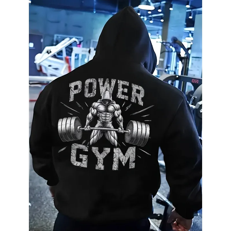 Fashionable Men's Autumn Fitness Muscle Training Letter Printed Comfortable Soft Hoodie Outdoor Urban Sports Top