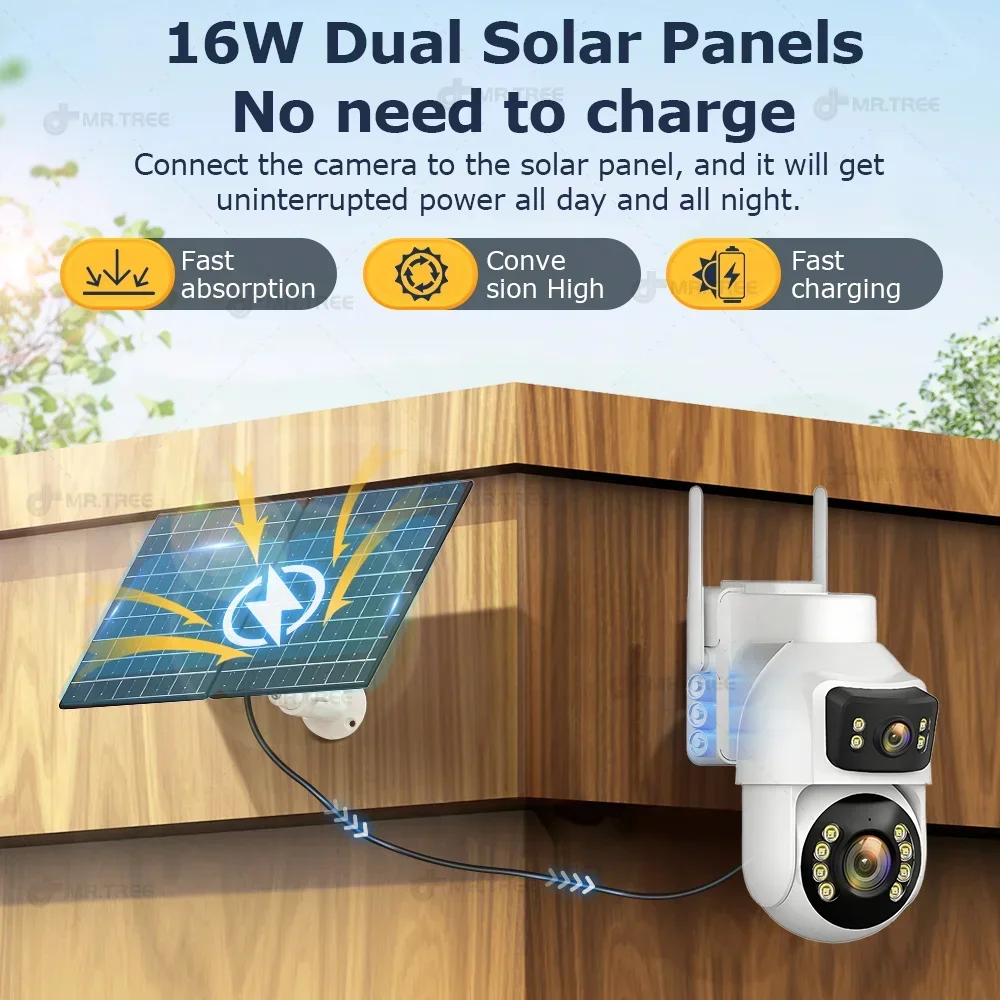 4K Security Protection Solar Camera AOV 24/7 Video Recording 4G SIM 10MP 50X Optical Outdoor Home Surveillance Auto Tracking Cam