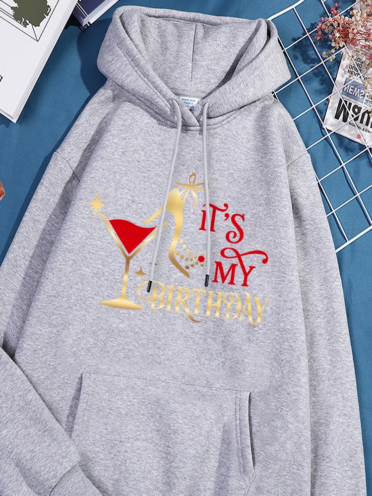 

It'S My Birthday Print Tracksuit Women Cotton Oversized Sweatshirts Round Neck Versatile Sport Shirts Personality Stylish Top