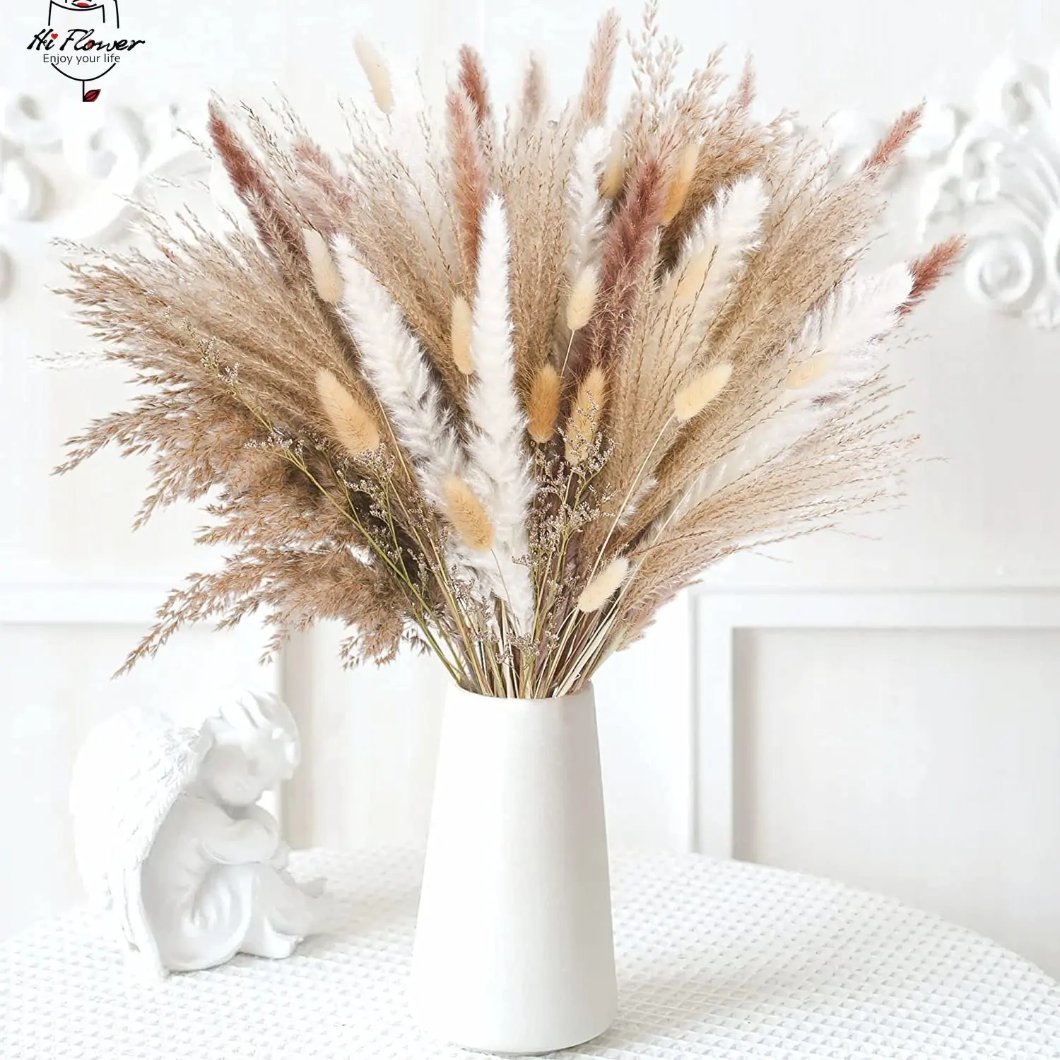 80PCS Natural Fully Pampas Grass Dried Flowers Bouquet Boho Home Decor Artifical Flowers Rabbit Tail Wedding Mariage Decoration