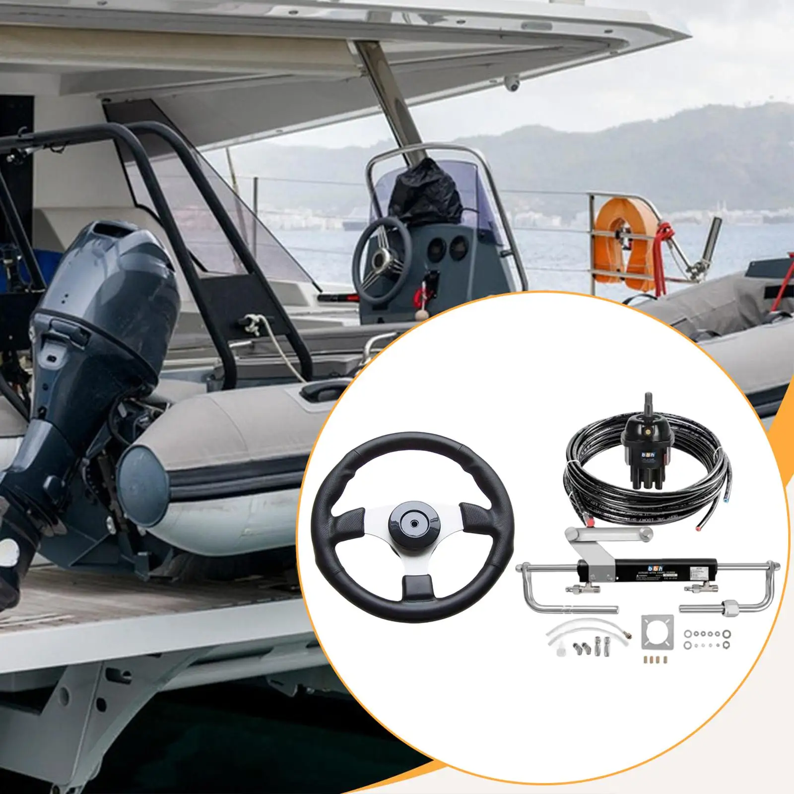 

Hydraulic Outboard Steering Kit Practical Marine Steering System Easy Install for Motor Boat and Yacht