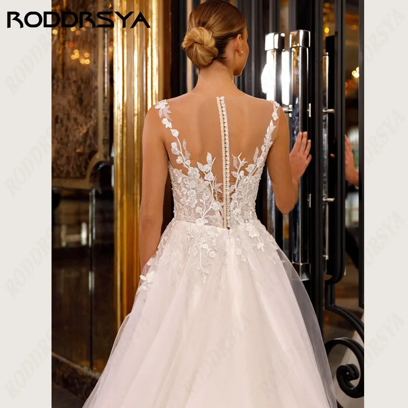 RODDRSYA-Robes de mariée princesse en dentelle, magnifique robe de mariée A-ligne, perles de luxe, bouton au dos, 2024 Robes de mariée princesse en dentelle, magnifique robe de mariée A-ligne, perles de luxe, bouton au