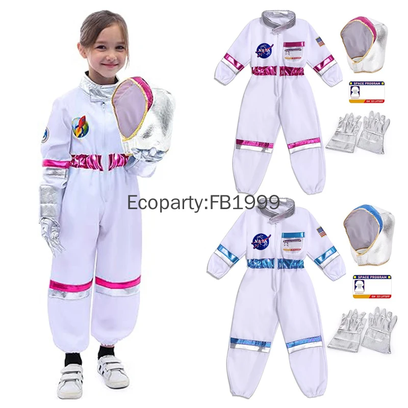 Kids Deluxe Space Suit Blue Pink Astronaut Cosplay Costume Children Halloween Carnival Out Space Themed Party Performance Outfit