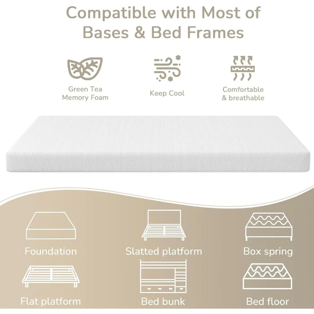 Materasso in memory foam gel rinfrescante con infusione di tè verde, struttura media, senza fibra di vetro, materassi certificati CertiPUR-US
