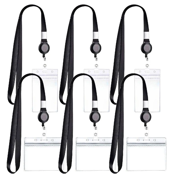 6Pcs Waterproof ID Badge Holder with Lanyard&Lobster Clasp PVC Name Tag Card Sleeve for Work Office School Staff Essentials TMZ