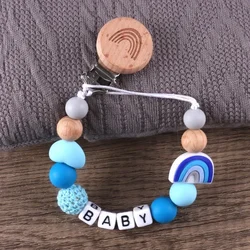 Custom Name Handmade Personalize Dummy Clips Pacifier Clips Holder Baby Silicone Rainbow Pacifier Holder Chain Baby Teether Gift