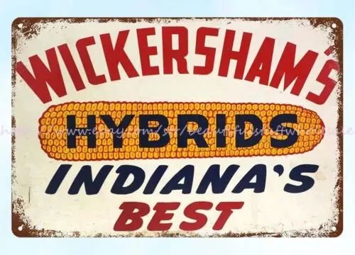 Wickersham's Hybrids farm seed metal tin sign men cave kitchen wall art