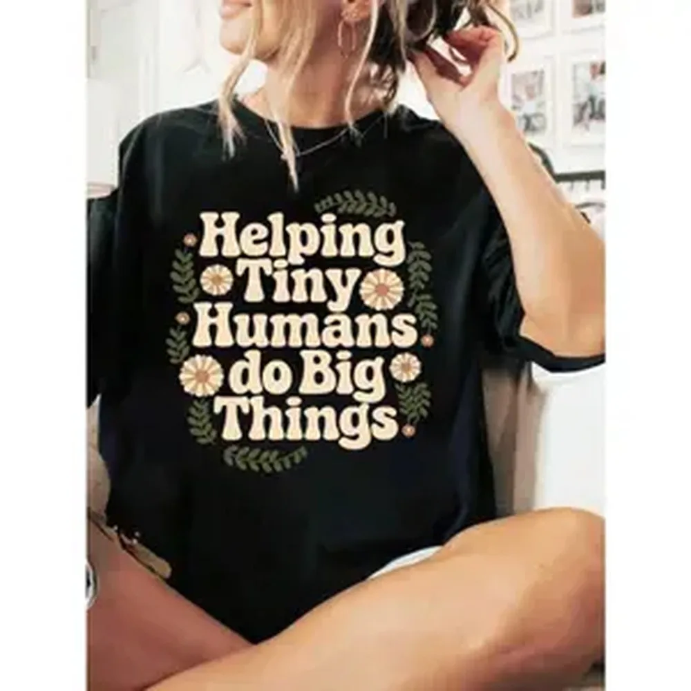 [100% Cotton] Tiny Human Tamer T-Shirt, Helping Tiny Humans Make Big Moves, Funny Teacher & Therapist Graphic Tee, Perfect Gift for Child and Pediatric Therapist, Crew Neck Short Sleeve Fashion Print Top, Unisex Golf Gift T-Shirt for Men and Women