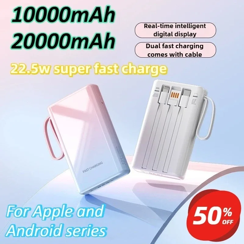 

10000mAh 20000mAh 22.5W Fast Charging Power Bank Portable Charger With Cable Mobile Powerbank For iPhone For Huawei For Samsung