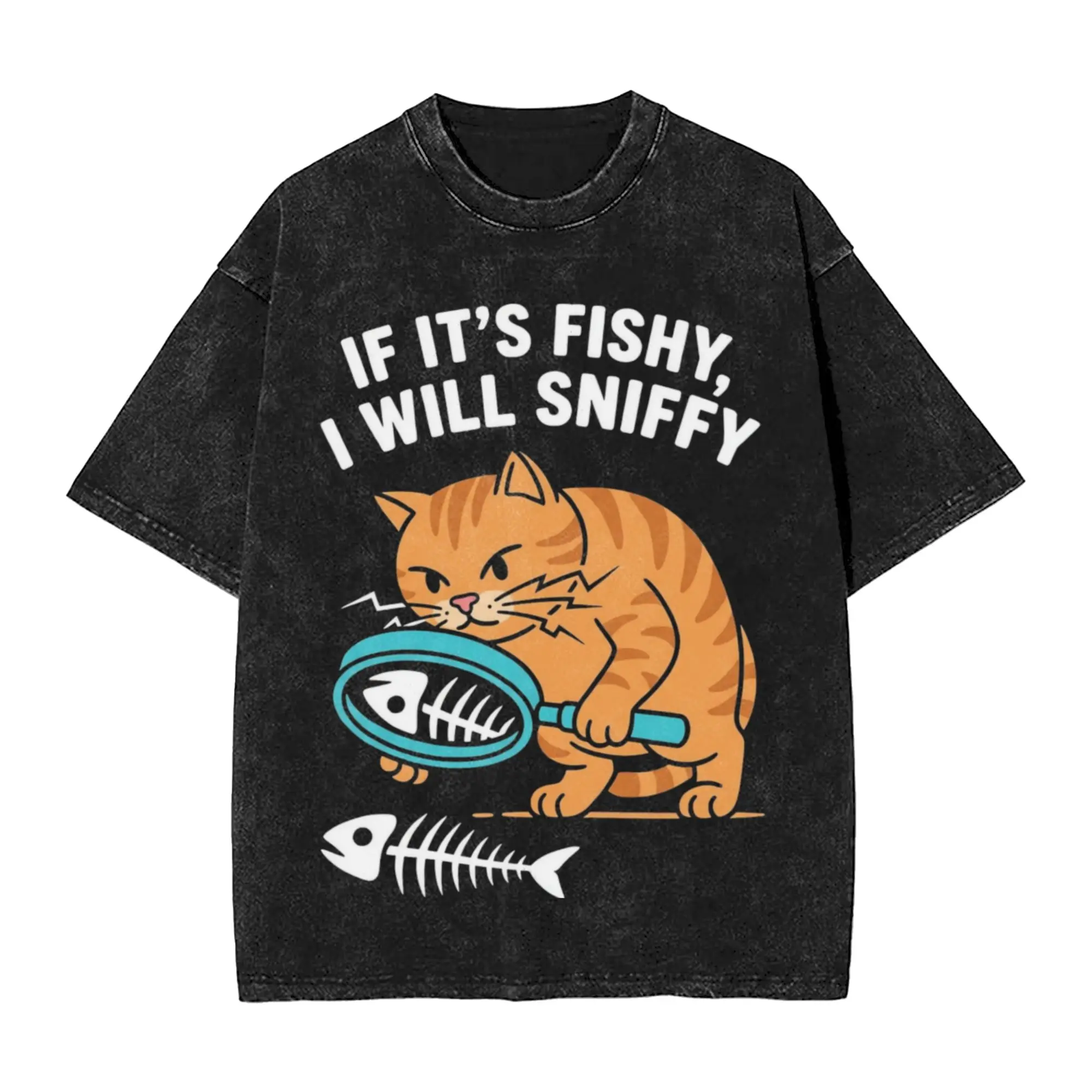 Men Women If It'S Fishy I Will Sniffy Vintage Washed T Shirts  Cotton Clothing Vintage Short Sleeve Round Neck Tee Shirt