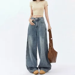 Jeans retrò a gamba larga a vita alta da donna, larghi e sottili, drappeggio pigro, pantaloni dritti da pavimento, jeans slouchy, nuovo, 2024