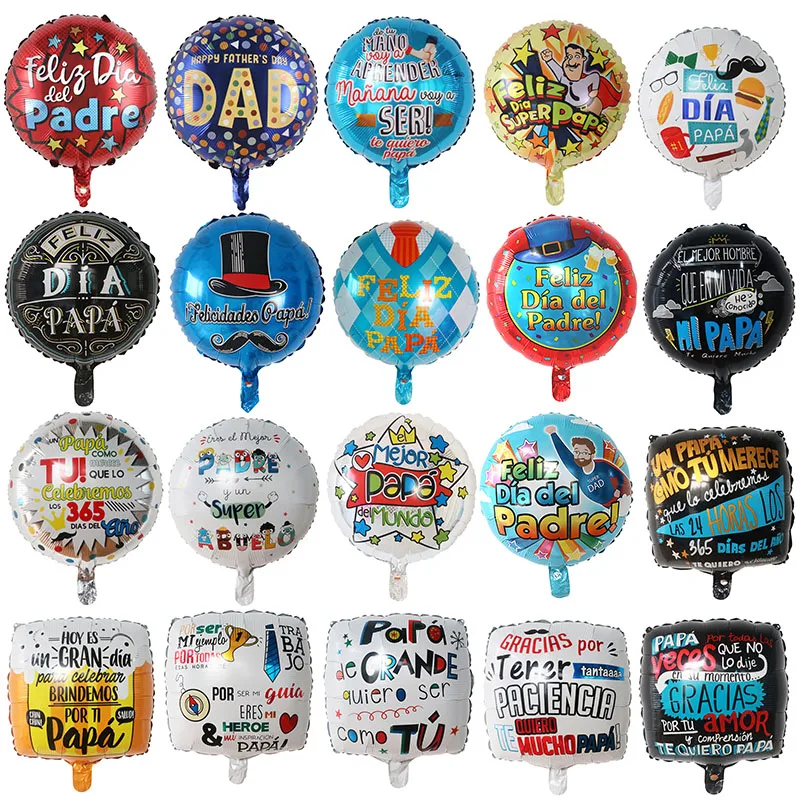 10pcs 18Inch Spanish English Happy Father's Day Foil Helium Balloon Feliz Dia Super Papa Air Globos Party Decoration Gift Baloes