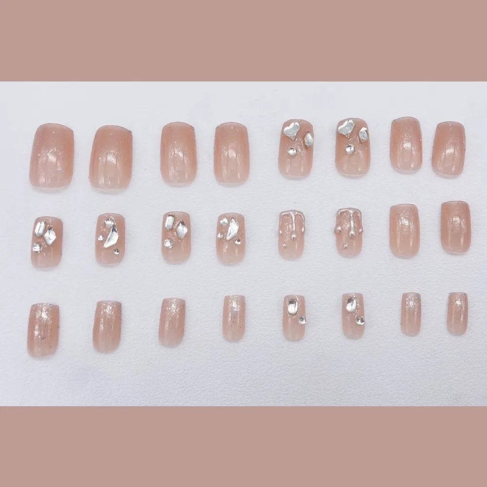Detachable Wearable Manicure French Fake Nails Square Head Full Cover Press on Nails Gold Thread Long Style Nail Tips Women