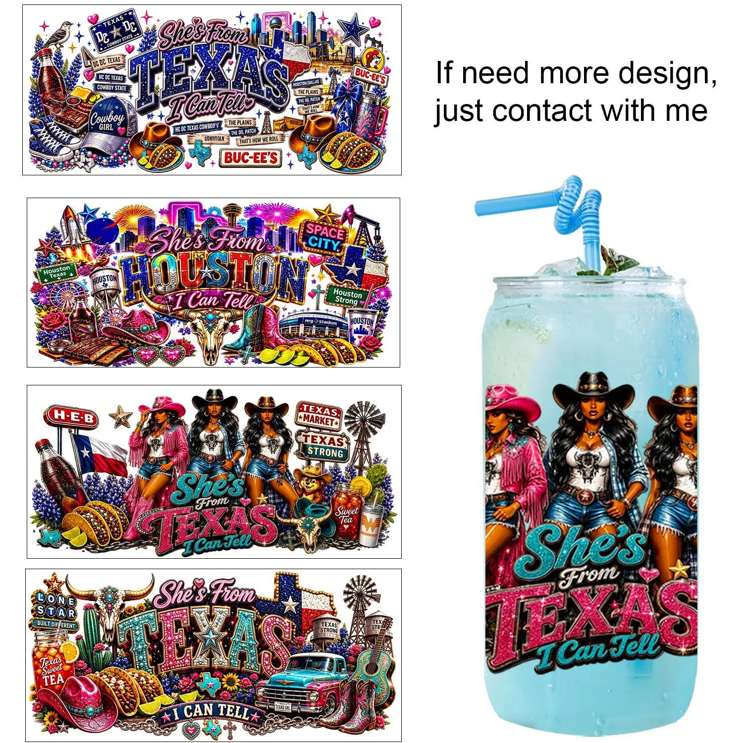 1/5pcs Cool Texas Girl Rub On 16oz Uvdtf Sticker waterproof DIY Decals 3D transfers uvdtf tumbler stickers 16oz uv dtf cup wraps