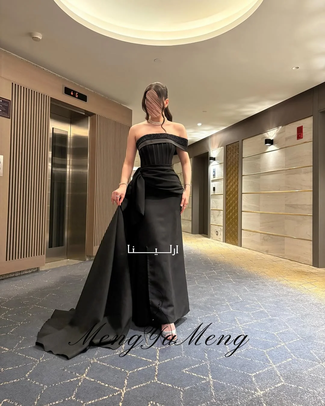 ZHUISHU فستان سهرة أسود بكتف واحد مع خرز مخصص من الساتان السعودي طويل للحفلات الراقصة فستان رسمي للمناسبات لحفلات الزفاف #3