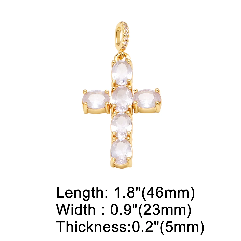 OCESRIO Colorful Oval Crystal Big Cross Pendant for Necklaces Copper Gold Plated Crucifix Jewelry Making Supplies pdtb733