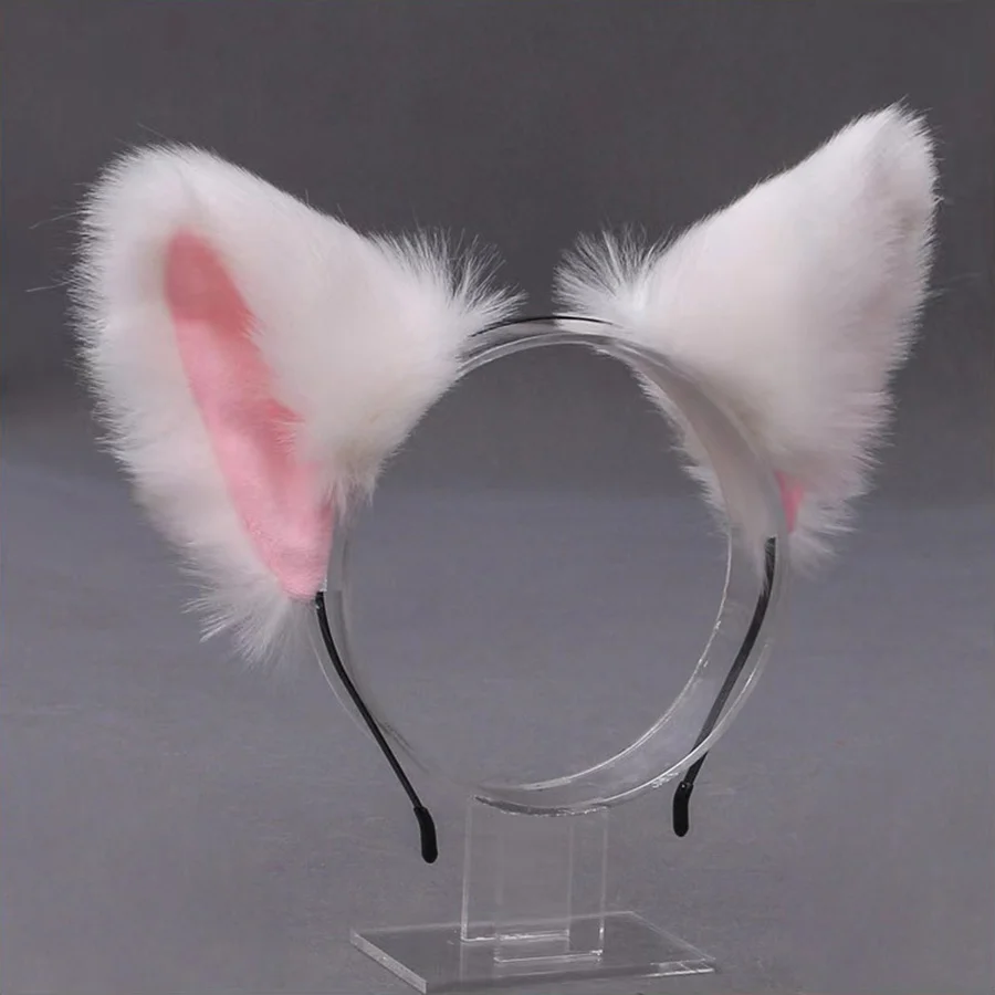 Lolita-Diadema de piel sintética con orejas de zorro y gato para mujer, diadema esponjosa de Anime para Halloween, accesorios para el cabello