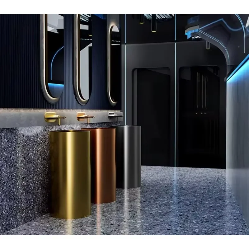 Multi Color Thickened 304 Stainless Steel Freestanding Round Column Sink Rust Proof Seamless Cylindrical Wash Basin