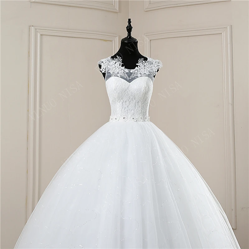 Y&m Novias Customized White O Neck Simple Wedding Dresses Pluse Size Vestido De Noiva Lace Embroidery Ball Gown Robe Mariage