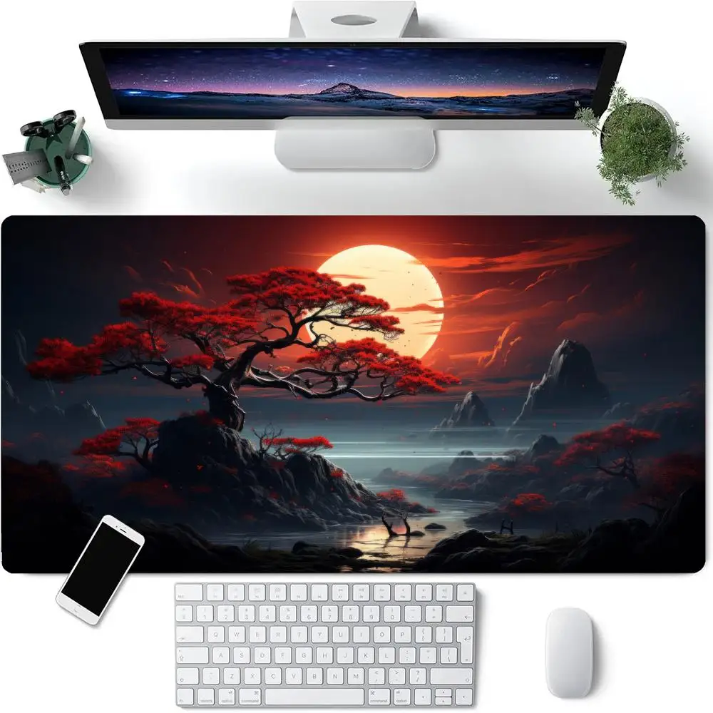

Red Moon Scenery Mouse Pad Large Gaming Mousepad XXL Keyboard Gamer Office Table Mats Rubber Soft Carpet Mousepads Long Desk Mat
