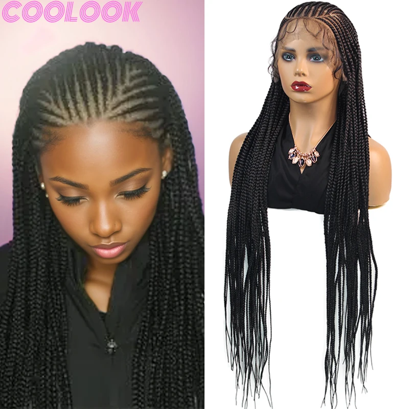 36inch Synthetic Lace Front Jumbo Braided Wigs Distressed Lightweight Full Lace Braids Wig Cornrows Crochet Hair for Black Women