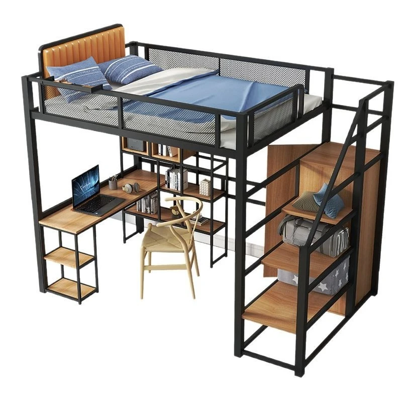 Pavilion single upper floor multi-functional space-saving iron frame bed dormitory bed under the table