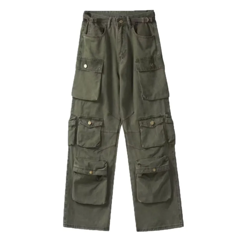 Pantalones Cargo de primavera para hombre, monos con múltiples bolsillos, color blanco arroz Popular, Harajuku, pantalones informales sueltos, pantalones rectos para fregar