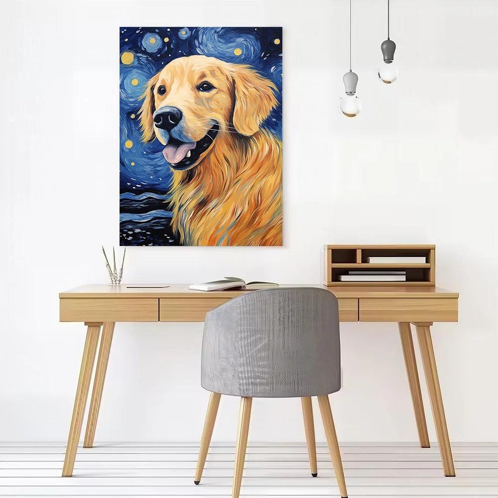 Golden Retriever Van Gogh Canvas Wall Art Poster Custom Wall Paintings Personalized Photo Printing for Bedroom Decoration Room