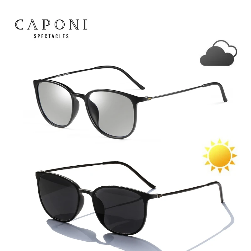 CAPONI Polarized Sunglass Men Outdoor Photochromic UV400 Protection Lightweight TR Eyewear Shades Sunglasses women Design BS520