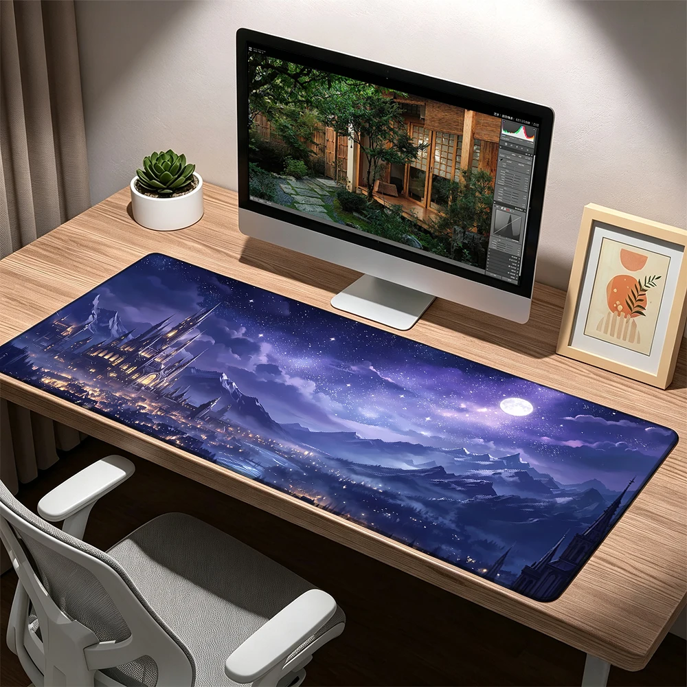 Mysterious Starry-Sky Castle Mouse Pad Desk Mat with Stitched Edge Anti-slip base Gaming PC Accessories Keyboard Extended pad