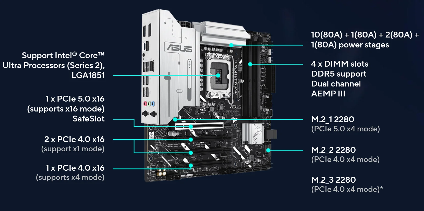 ASUS PRIME Z890M-PLUS WIFI اللوحة الأم المقبس LGA1851 CPU DDR5 8666 + MT/s (OC) شرائح الذاكرة Z890 mATX اللوحة الرئيسية #2
