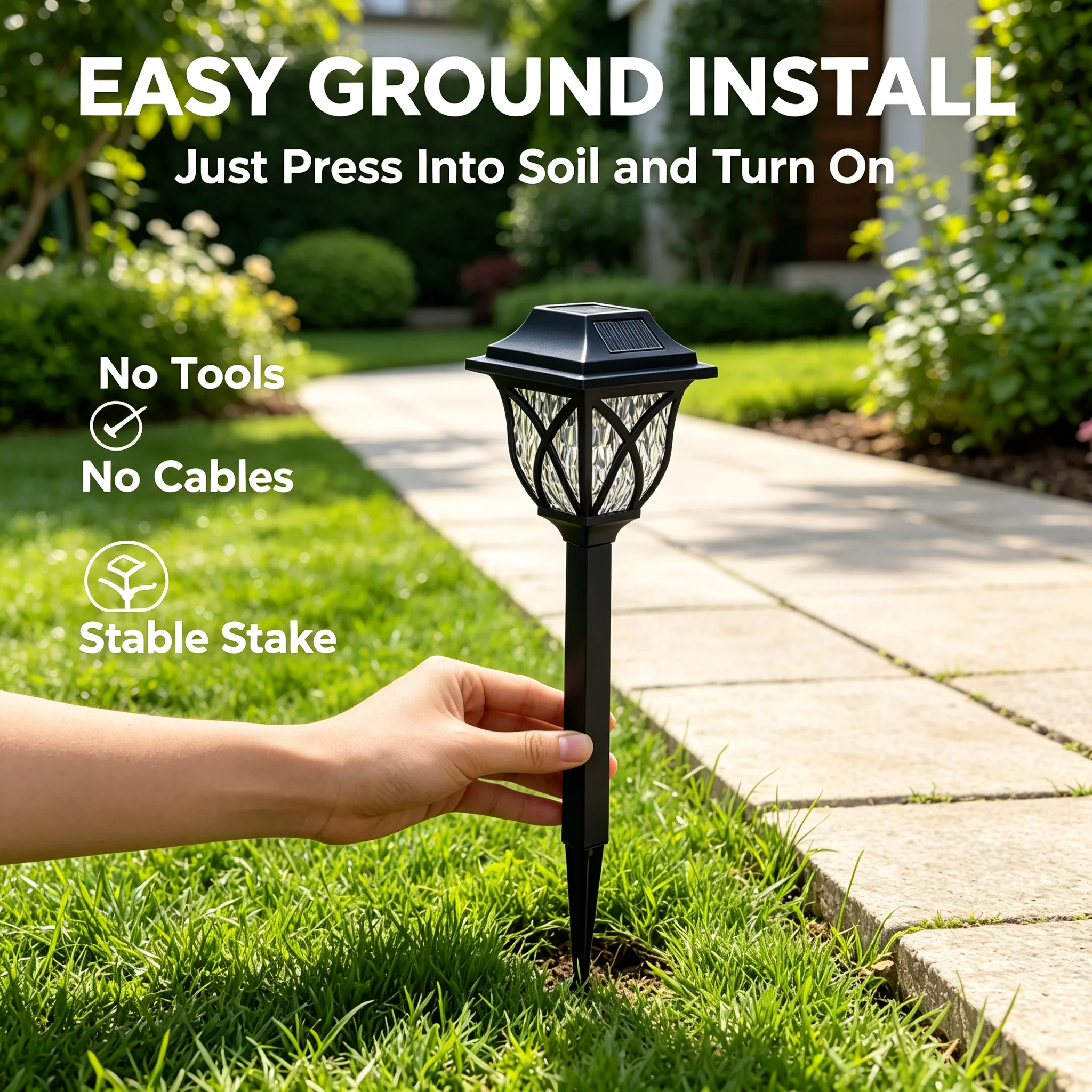 2pcs Solar Powered Pathway Lights Outdoor LED Garden Stake Lights Waterproof Vintage Lantern Landscape Lighting for Yard Lawn Pa