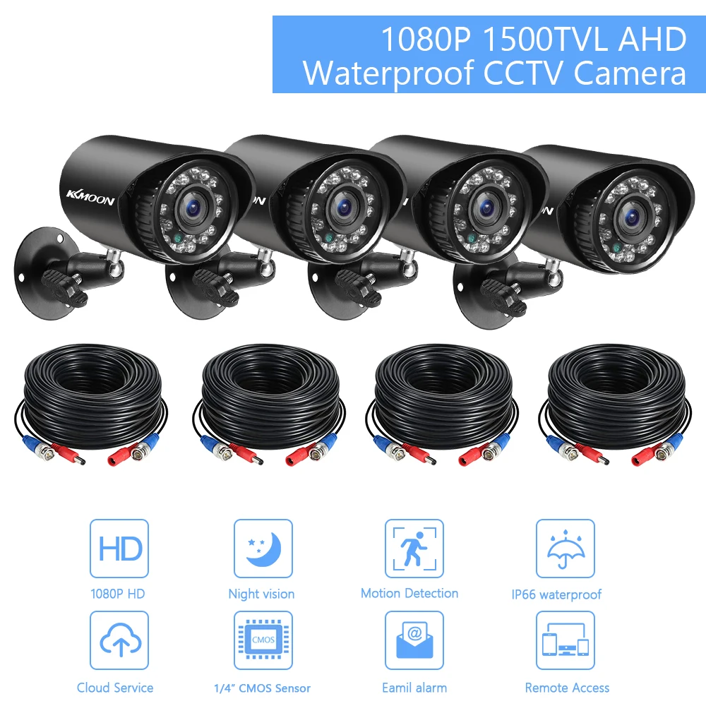 4pcs Full High Definition 1080P 2MP Security Analog Cameras Weatherproof CCTV Surveillance Camera Night Vision Motion Detection