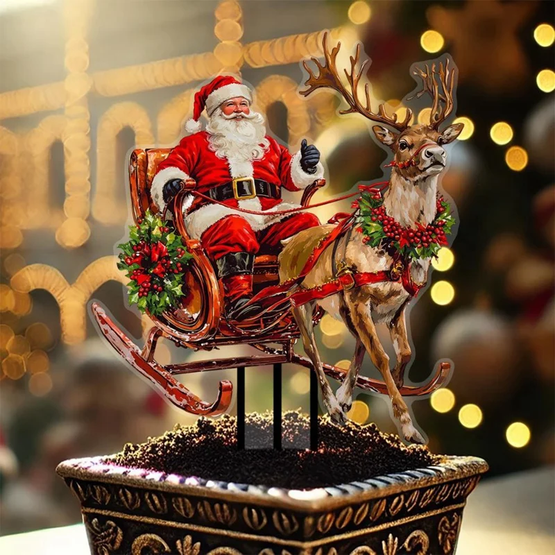 ABRE-Santa Claus Riding A Reindeer Sleigh To Deliver Gifts Acrylic Outdoor Garden Waterproof Patio Plug