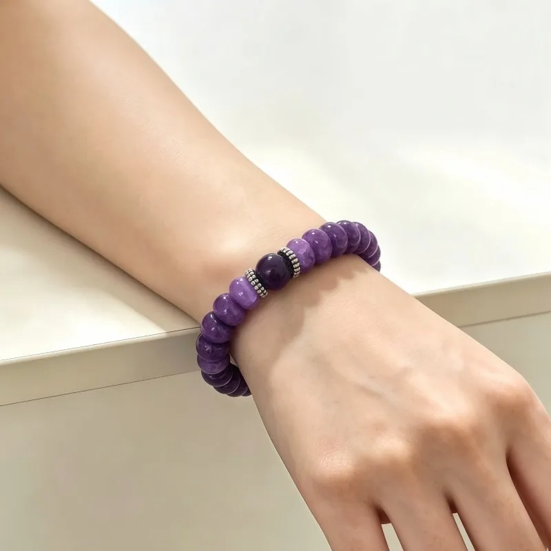 Purple Water-Dyed Abacus Bead Bracelet, Vintage Elegant European Style Handmade Beaded Jewelry For Women