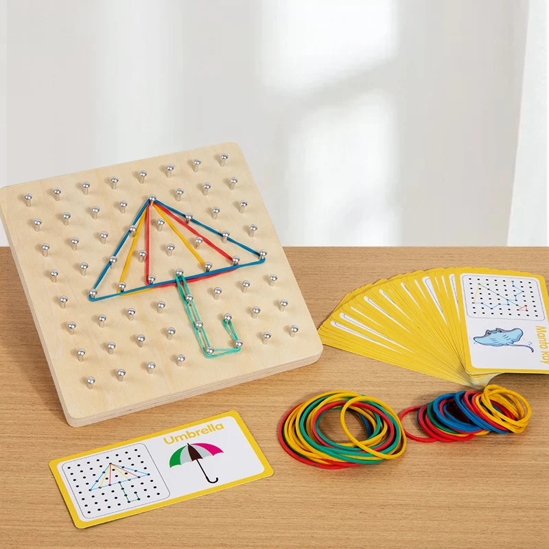 Lernspielzeug für Kinder aus Holz, Nagelbretter, Montessori-Geometrie, Mathematik-Lehrmittel für Formenkognition, Fantasie, Entwicklung