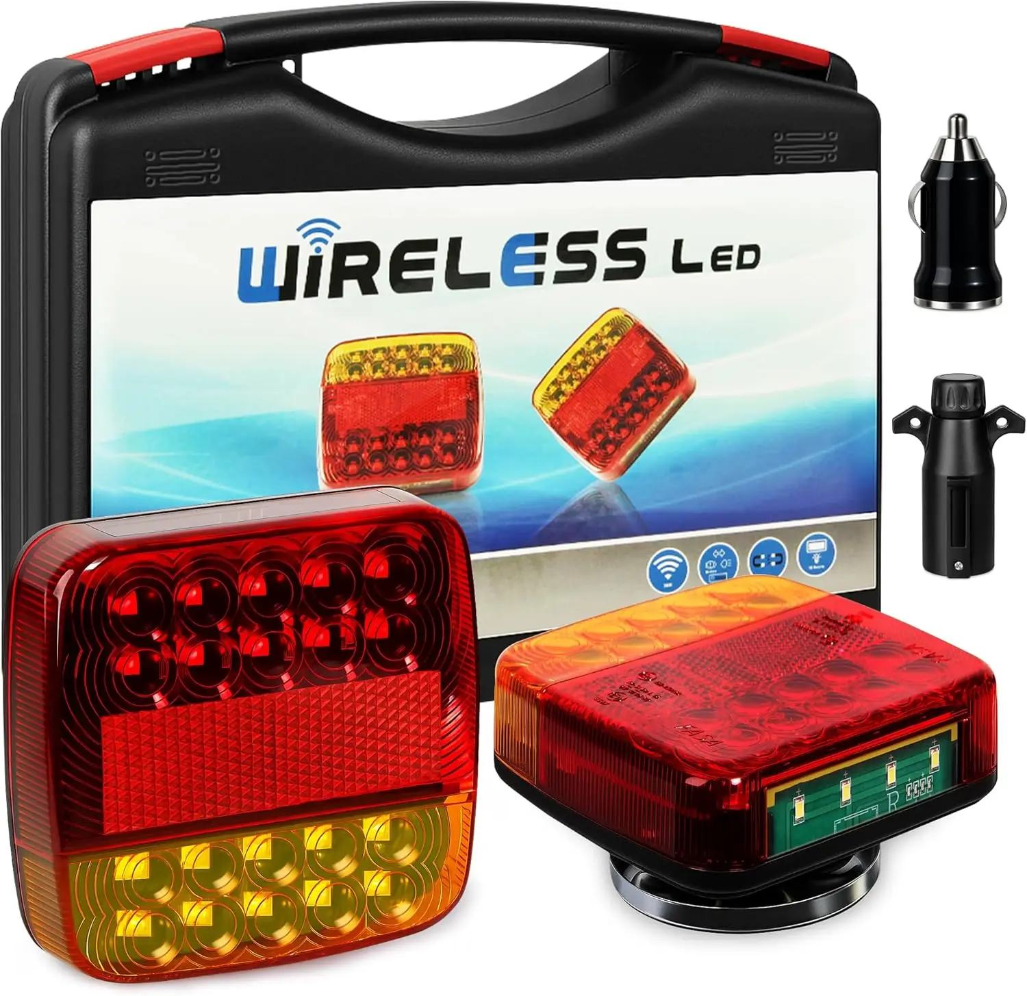 

Wireless Magnetic Trailer Lights – Rechargeable LED Kit with Turn/Brake/Stop Lights, No Wiring Needed – Portable for Truck, RV,