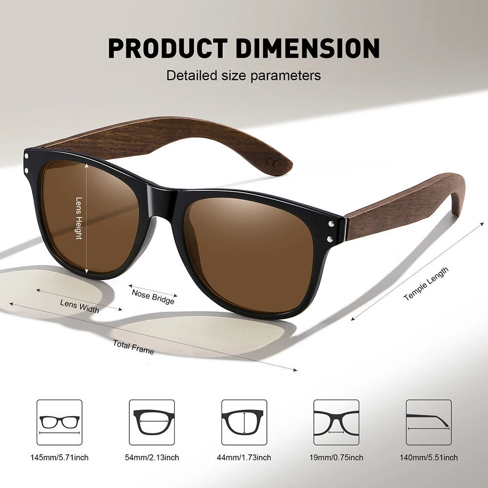 GM Natural Wooden Sunglasses Men's Polarized fashion Black walnut sunglasses UV400 polycarbonate sunglasses 8011