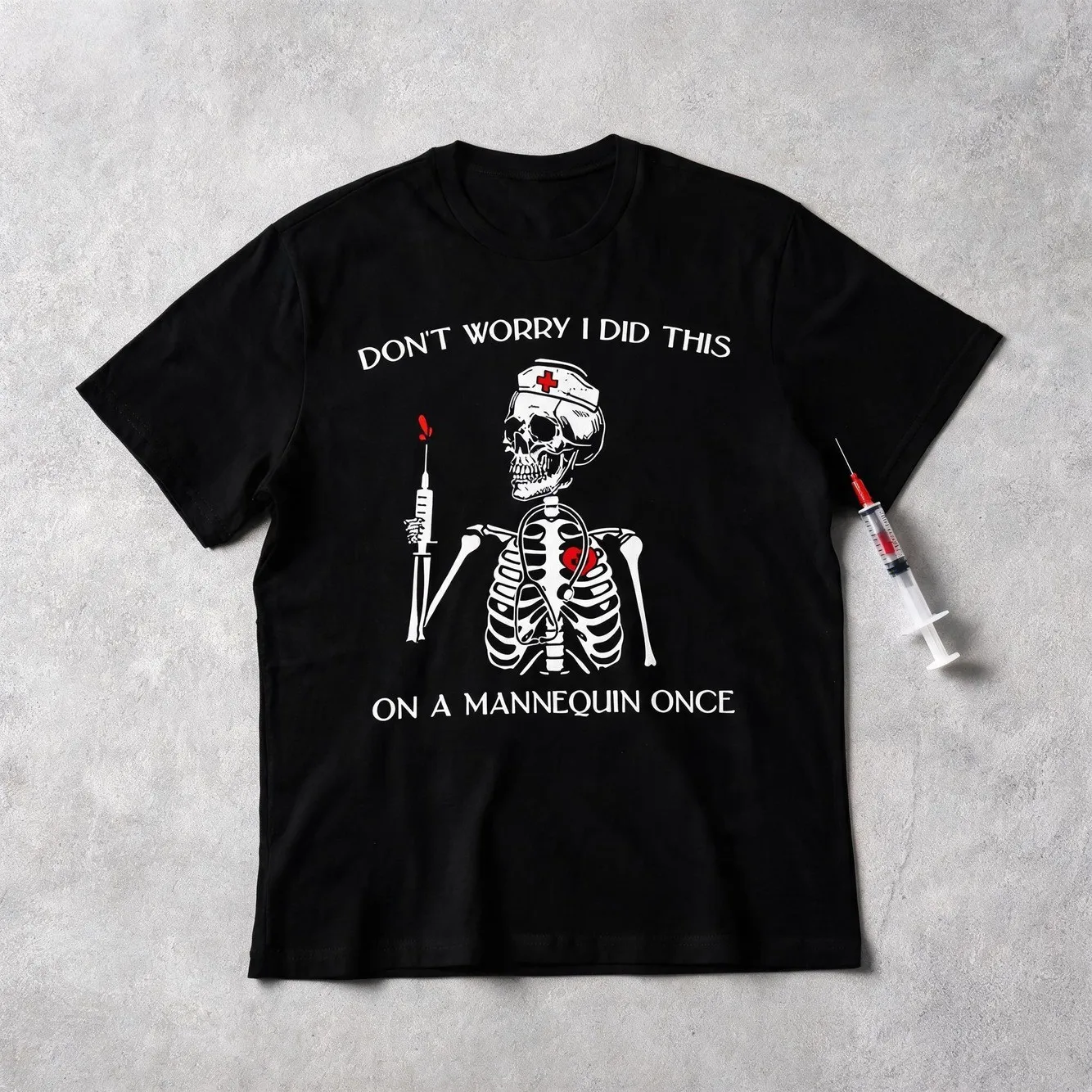 Funny This On A Mannequin Humor T Shirt Retro Skeleton Nurse Graphic Tee Unisex For Men Women 100 220G Casual For