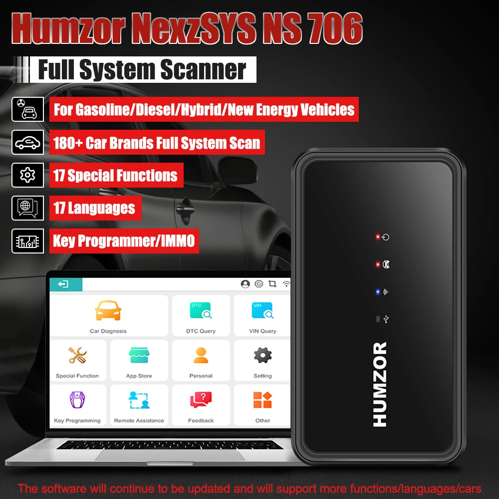 Humzor NexzSYS NS 706 Car Full System Diagnostic Tool Oil TPMS SAS 17 Reset Services ECU Key Programmer WIFI USB Multi-languages