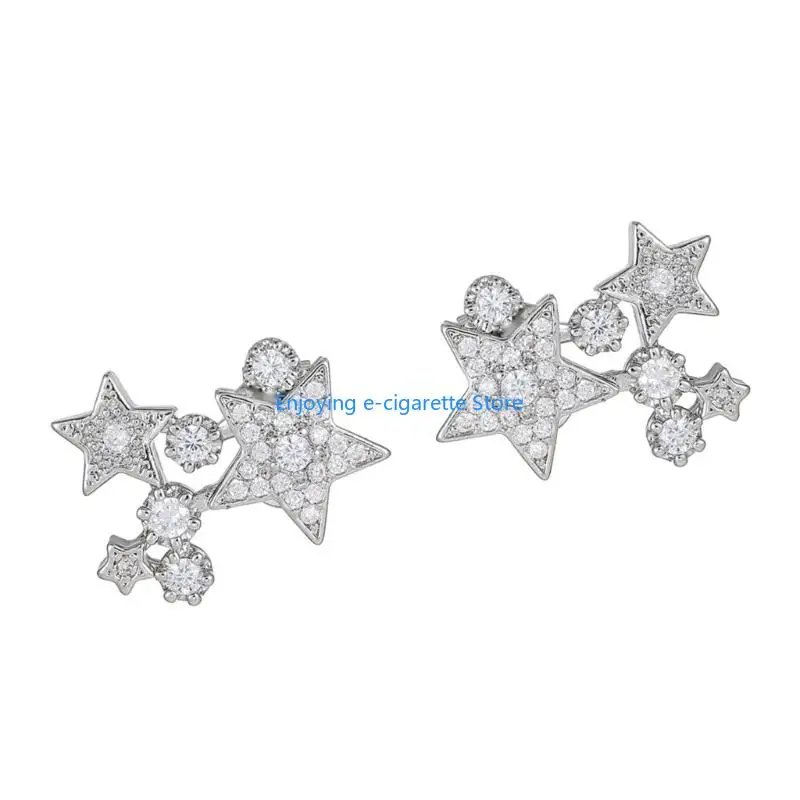 Daily Styling Earphone Outfit Accessory Pair with Star Cluster Clear Stone Detail, Decorative Open-Ear Accent for Wear Y4QF